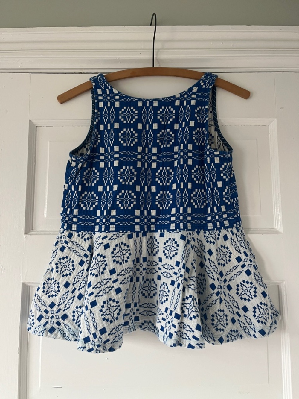 Ace & Jig Blue and White Geometric Sleeveless Blouse - Picture 4 of 5